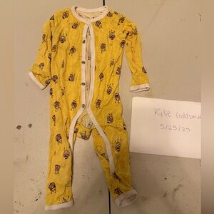 Blue Poppy Snap Romper Bamboo Yellow Bumble Bees 3-6 months